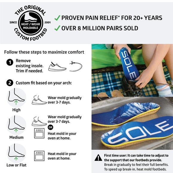 SOLE Performance Thick Plantar Fasciitis Insoles Arch Support Inserts for Feet - Picture 6 of 6